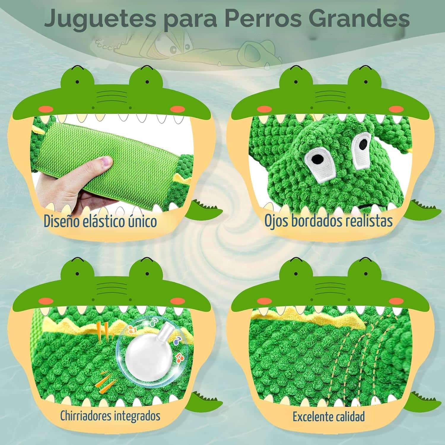 Juguete de peluche en forma de cocodrilo gigante estirable con sonido para perros grandes.