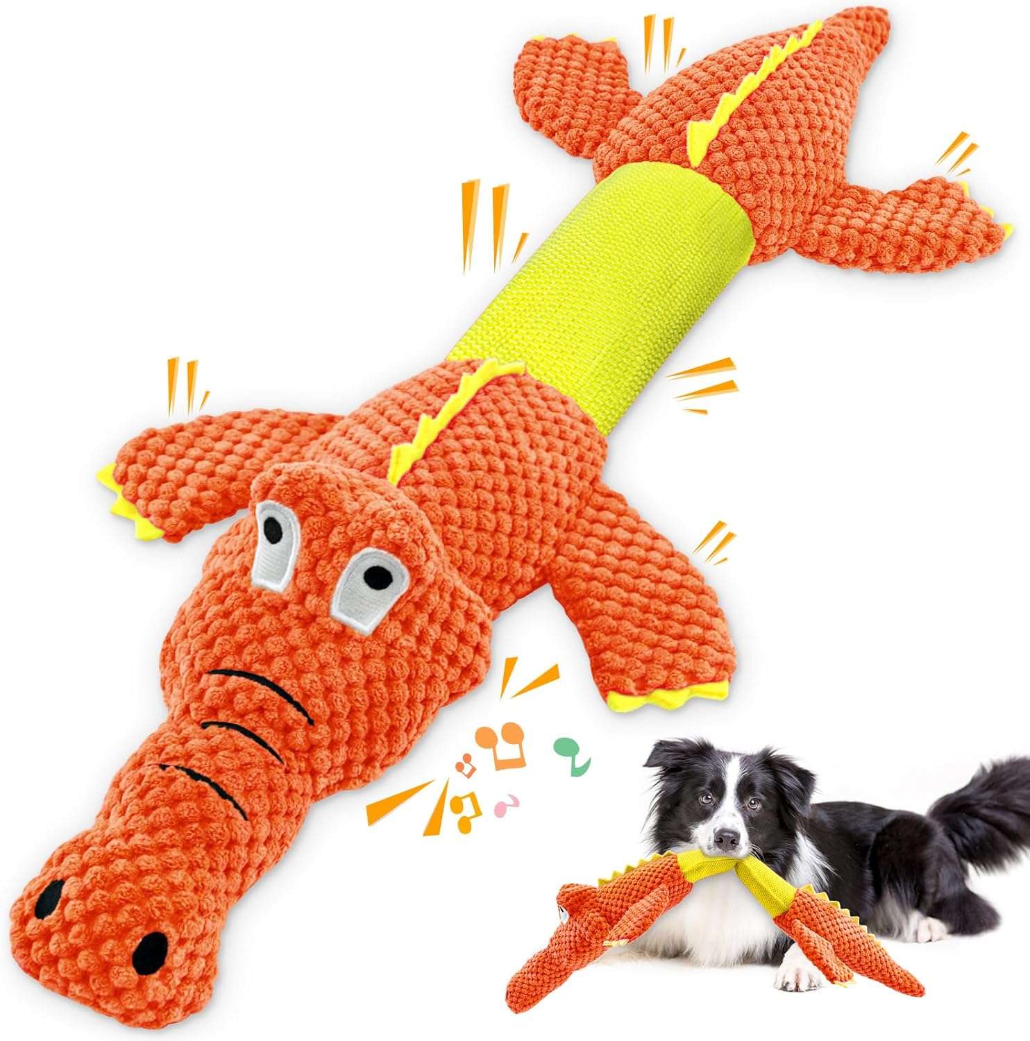 Juguete de peluche en forma de cocodrilo gigante estirable con sonido para perros grandes.