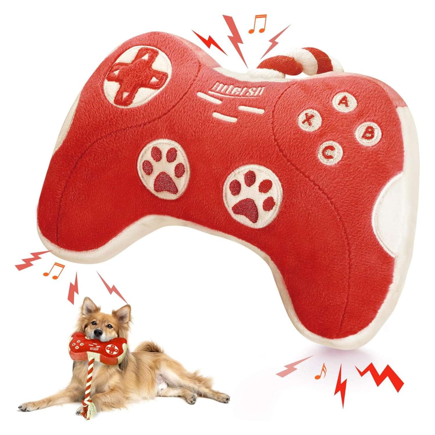 Juguete de peluche interactivo para perros con cuerda de algodon sonido y papel arrugado.