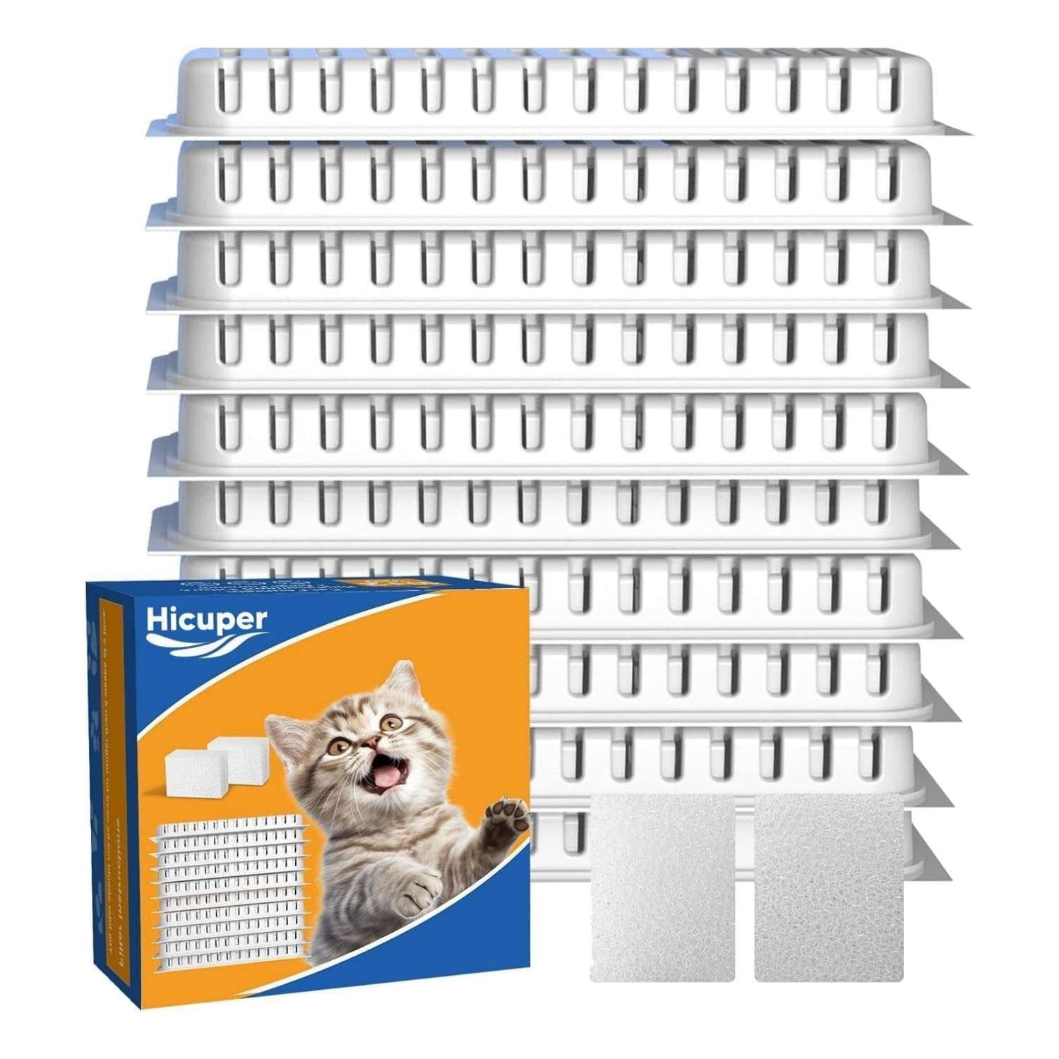 paquete de 12 filtros y esponjas de repuesto originales para fuente de agua felina de acero inoxidable marca hicuper