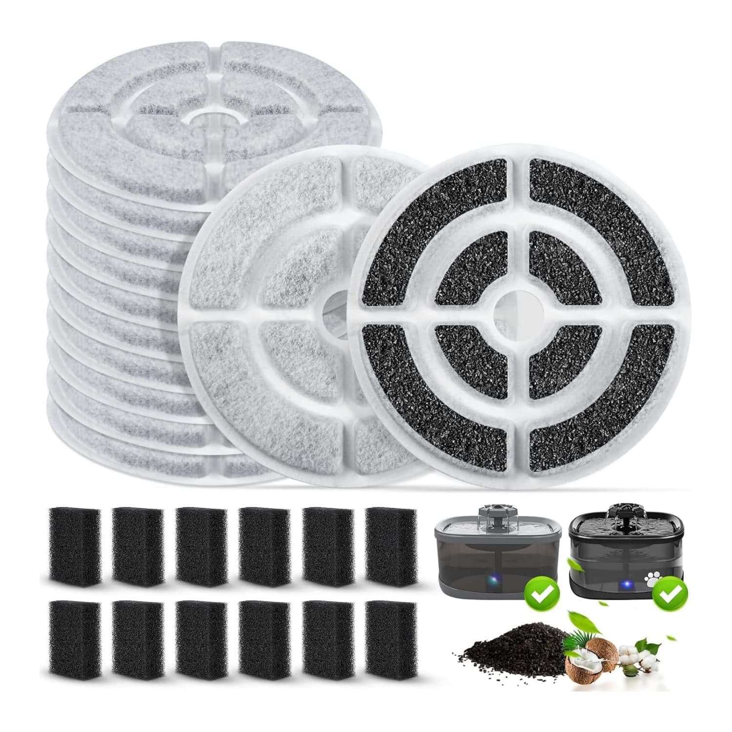 paquete de 24 filtros y esponjas de repuesto de 17.78 centimetros para fuente de agua canina de 9.5 litros