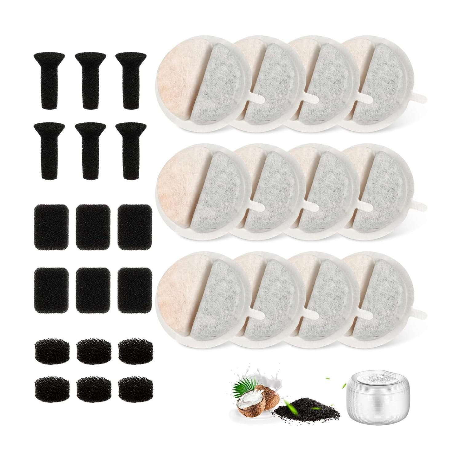 paquete de 12 filtros y esponjas de repuesto de triple filtracion para fuente de agua felina