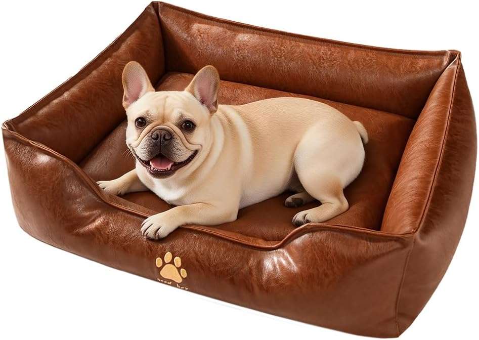 cama ortopedica para perro de cuero sintetico marron de 61 centimetros con funda lavable y base antideslizante ideal para chile