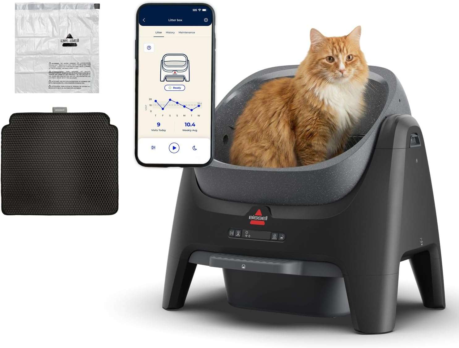 arenero automatico para gatos autolimpiable con control por aplicacion y medidas de 53.80 por 72.21 por 62.71 centimetros en chile