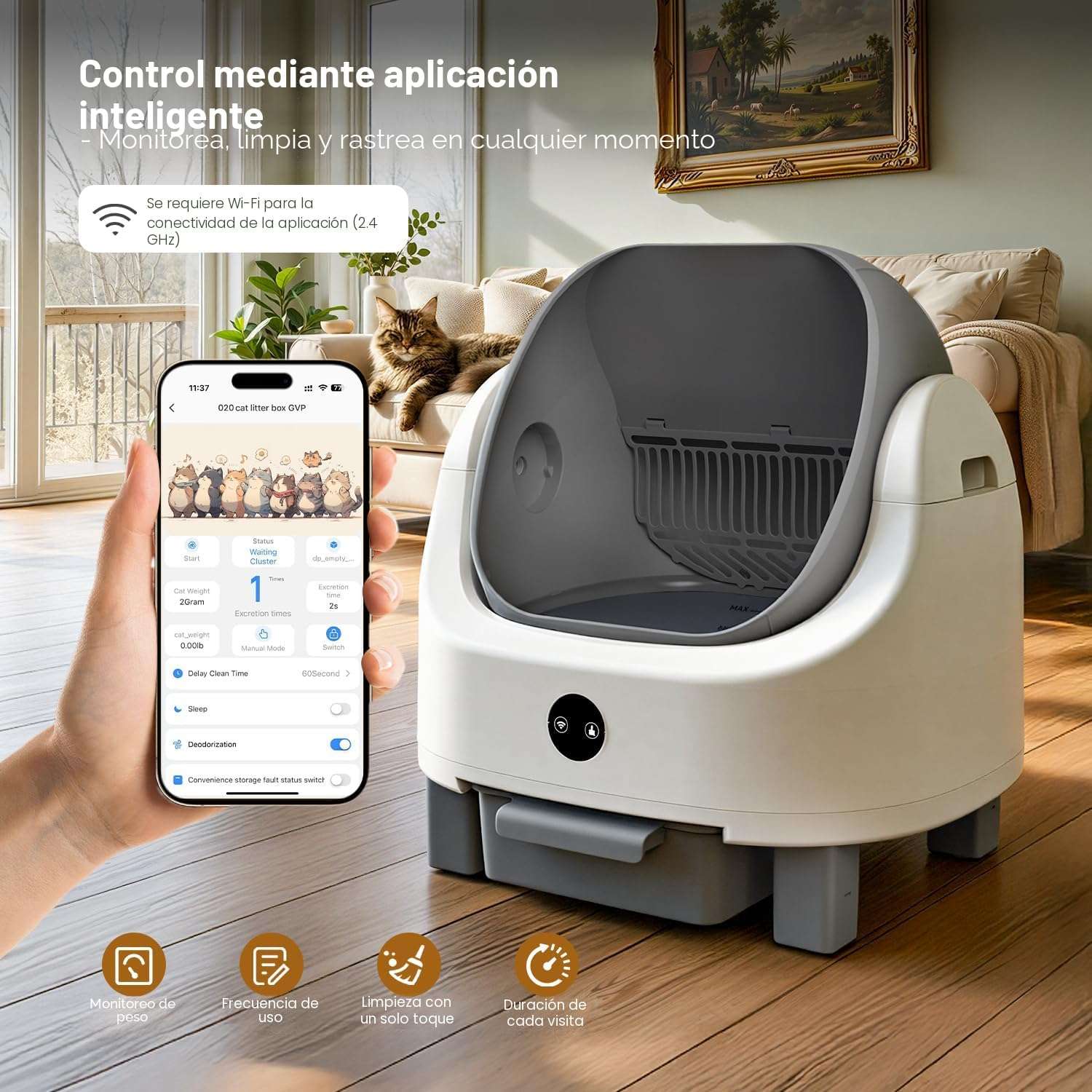 arenero automatico oroley para gatos autolimpiante con conexion wifi y sensores de seguridad ideal para chile