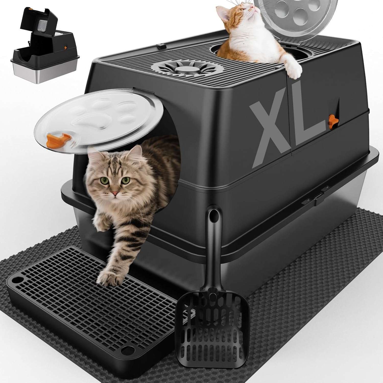 caja de arena extra grande de acero inoxidable para gatos con tapa accesorios y medidas de 60.07 por 40.00 por 38.86 centimetros en chile