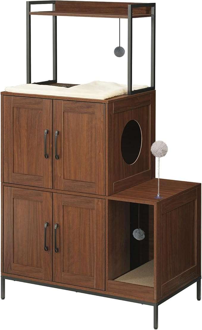mueble arenero oculto doble para gatos HOOBRO diseño vertical con medidas de 77.98 por 44.96 por 134.87 centimetros