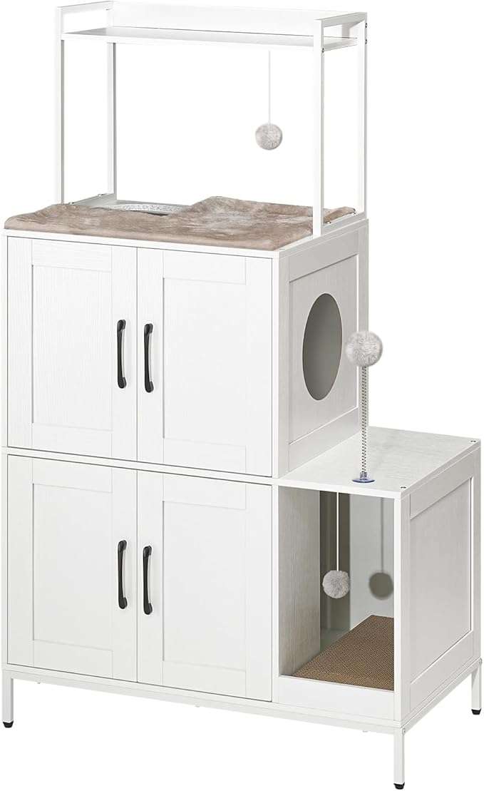 mueble arenero oculto doble para gatos HOOBRO diseño vertical con medidas de 77.98 por 44.96 por 134.87 centimetros