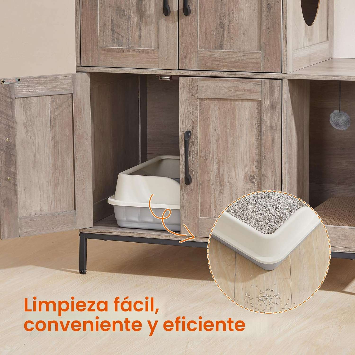 mueble arenero oculto doble para gatos HOOBRO diseño vertical con medidas de 77.98 por 44.96 por 134.87 centimetros