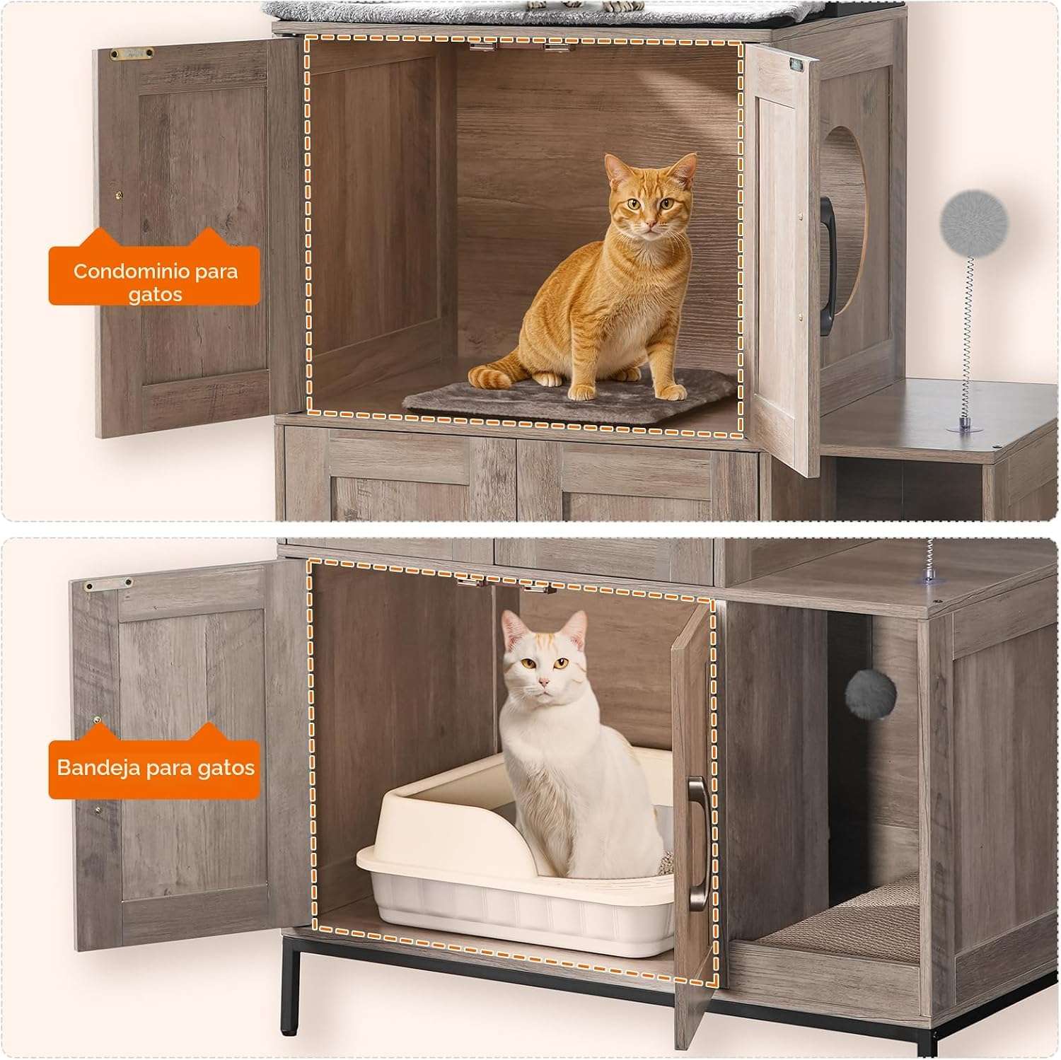 mueble arenero oculto doble para gatos HOOBRO diseño vertical con medidas de 77.98 por 44.96 por 134.87 centimetros