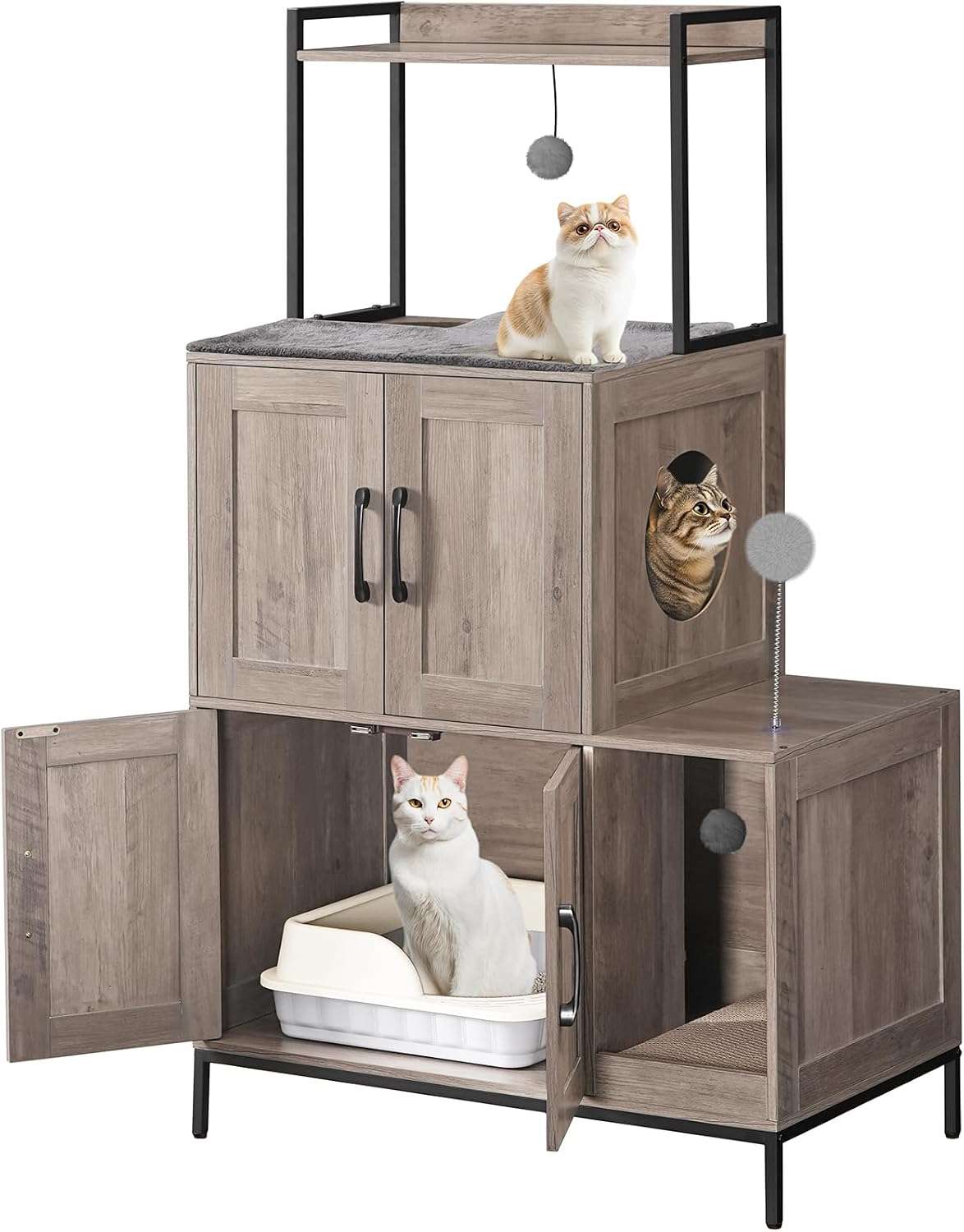 mueble arenero oculto doble para gatos HOOBRO diseño vertical con medidas de 77.98 por 44.96 por 134.87 centimetros