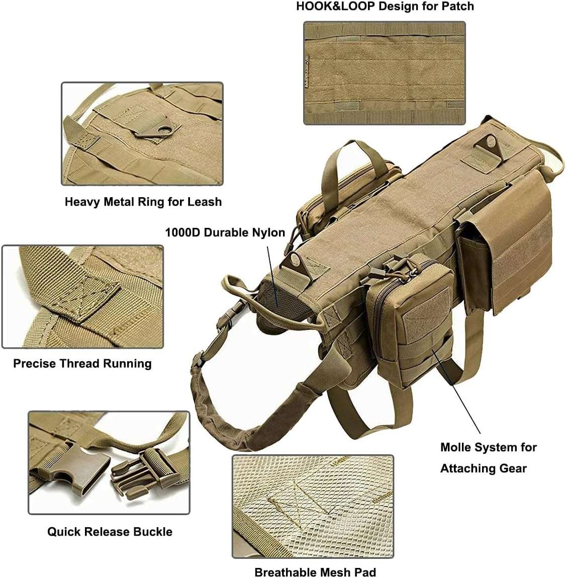 arnes tactico resistente para perros con bolsas molle y correa elastica ideal para entrenamiento en chile