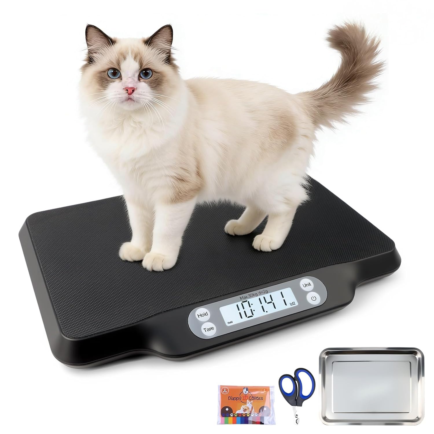 pesa digital para mascotas recien nacidas con capacidad de 15 kilos y bandeja de 29 centimetros ideal para chile