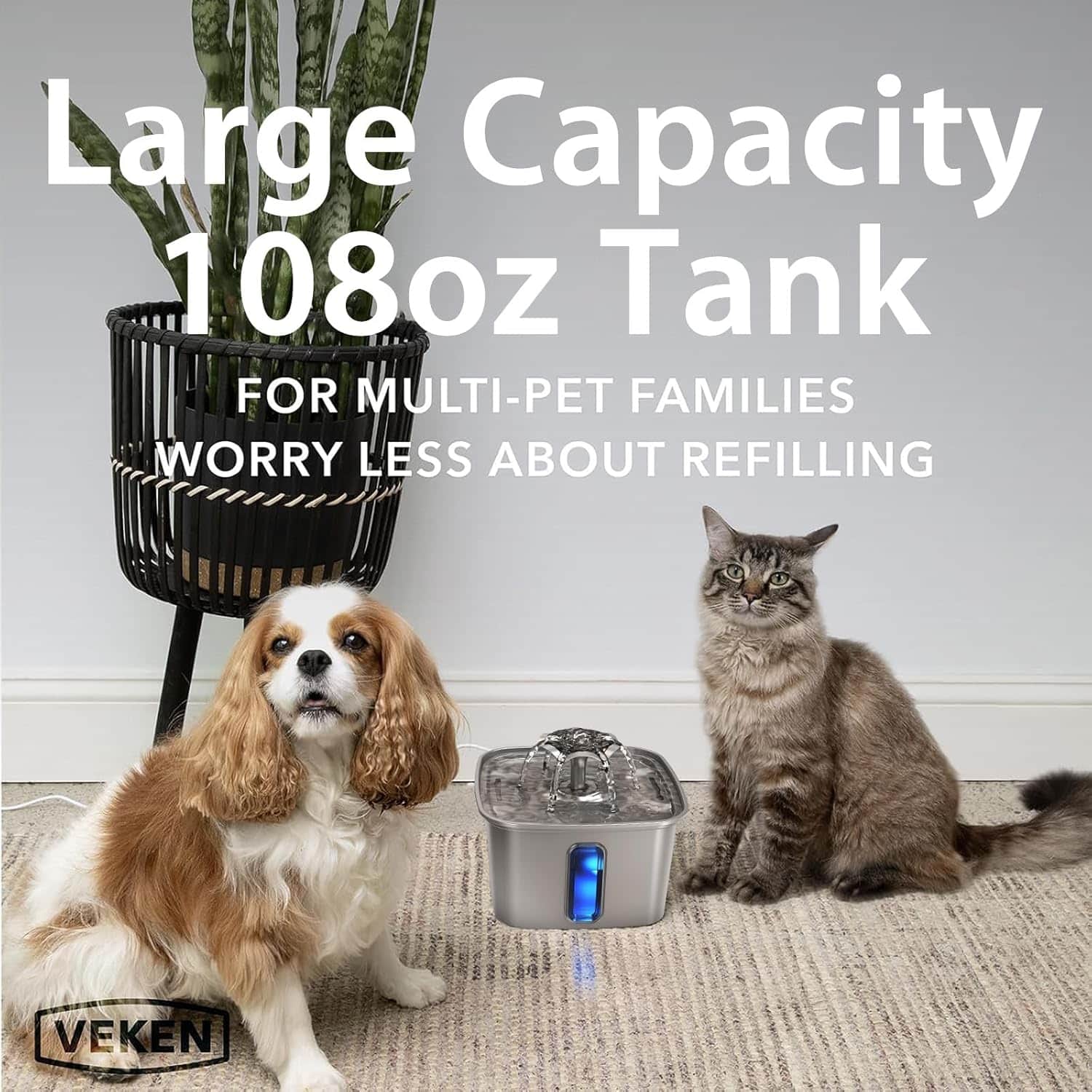 fuente de agua automatica para gatos y perros de acero inoxidable con capacidad de 3.2 litros y luz led
