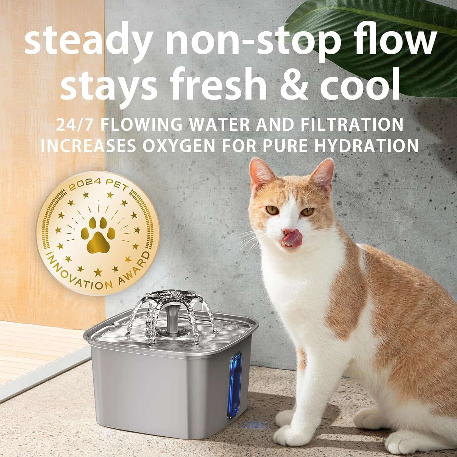 fuente de agua automatica para gatos y perros de acero inoxidable con capacidad de 3.2 litros y luz led