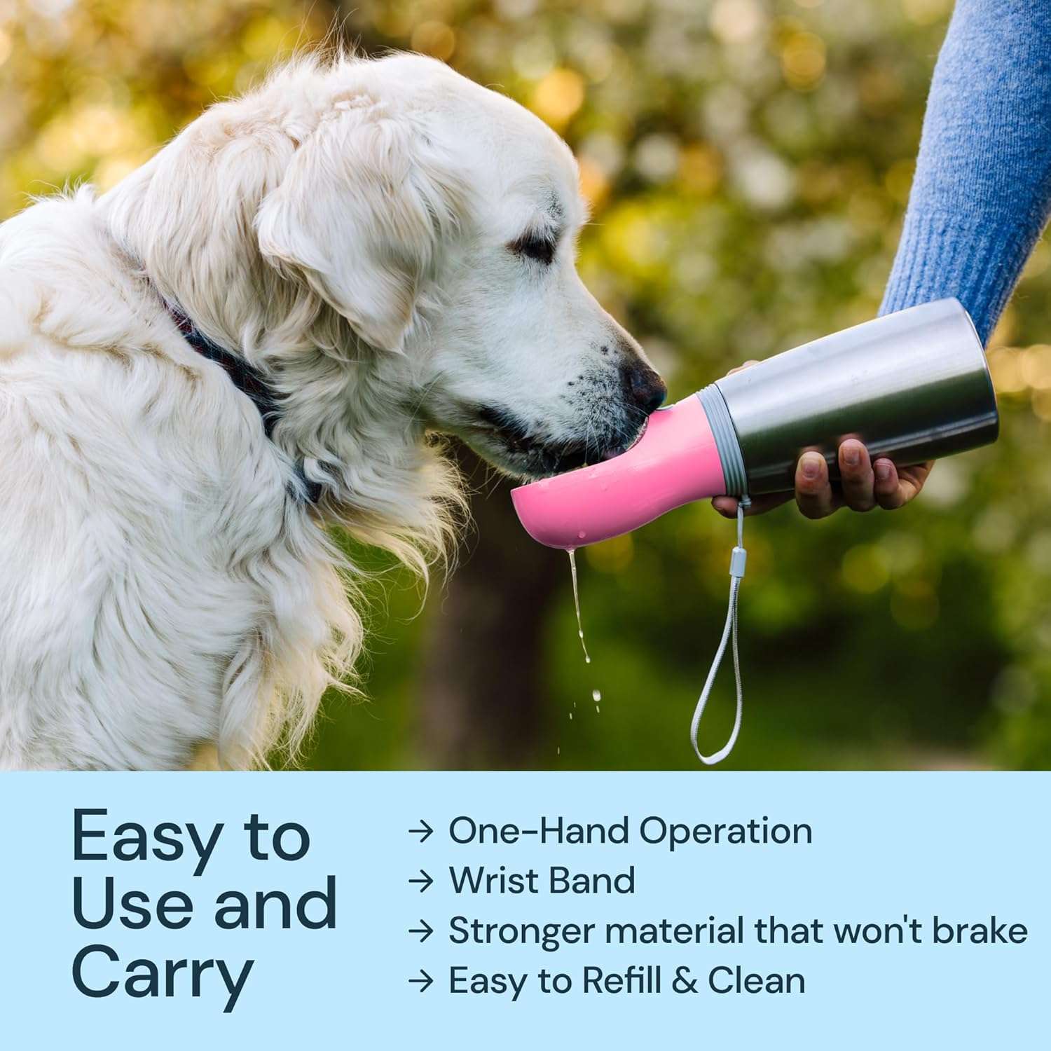 botella de agua termica portatil para perros color rosa de 709 mililitros en acero inoxidable a prueba de fugas