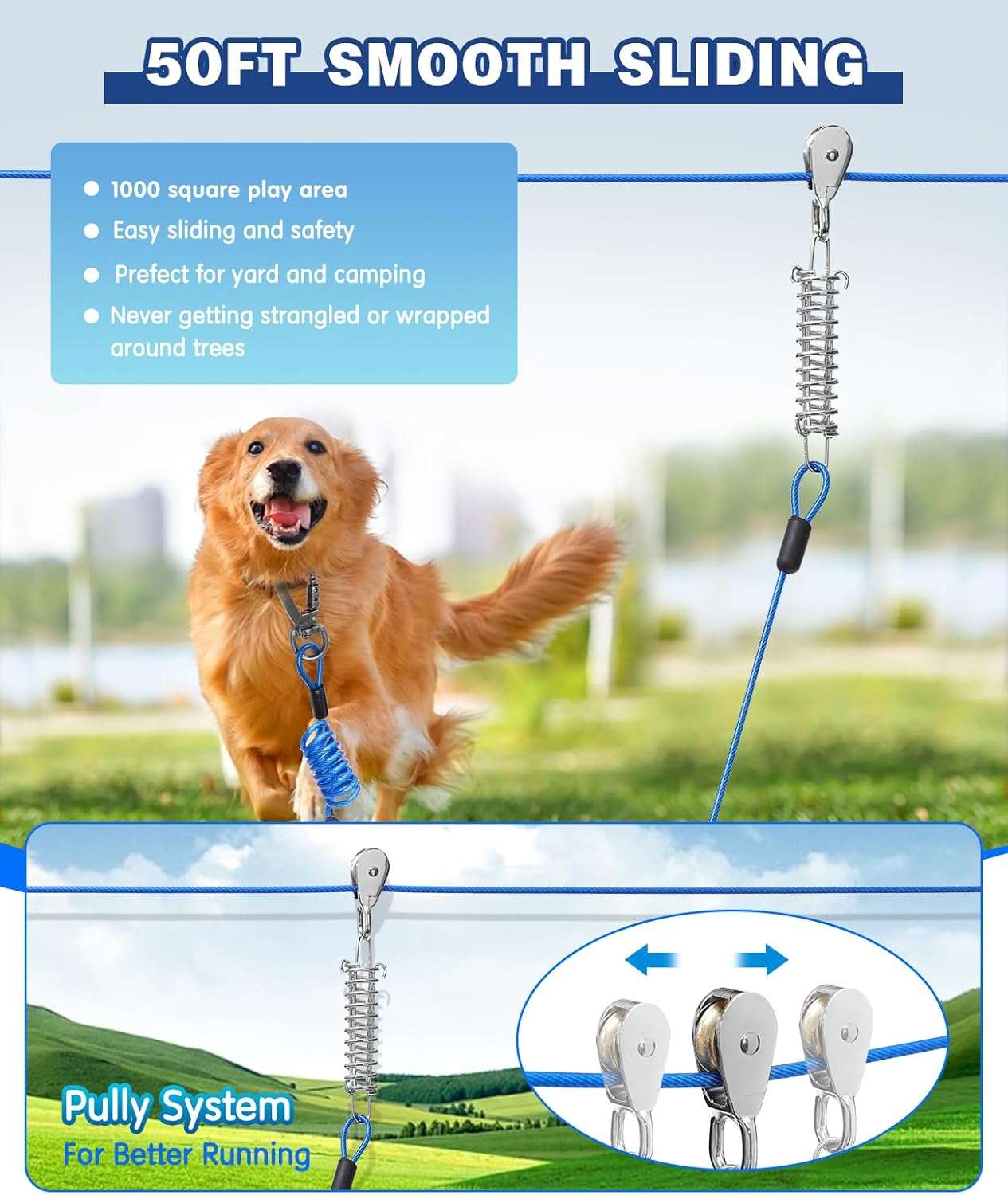 sistema corredor de perros de 1524 centimetros con doble amortiguacion y cable de acero antimordidas en chile