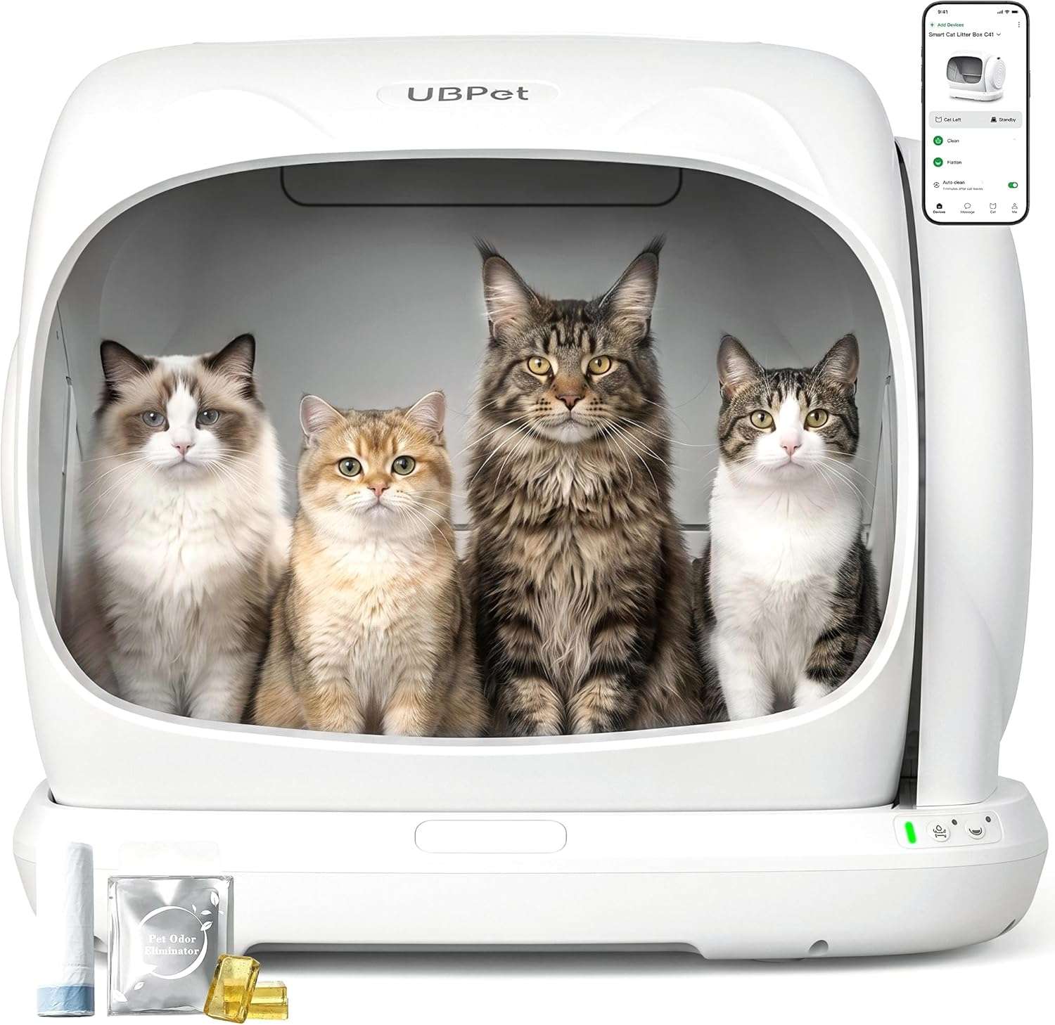 arenero automatico abierto para gatos de 106 litros con autolimpieza control por aplicacion movil y sensores de peso en chile