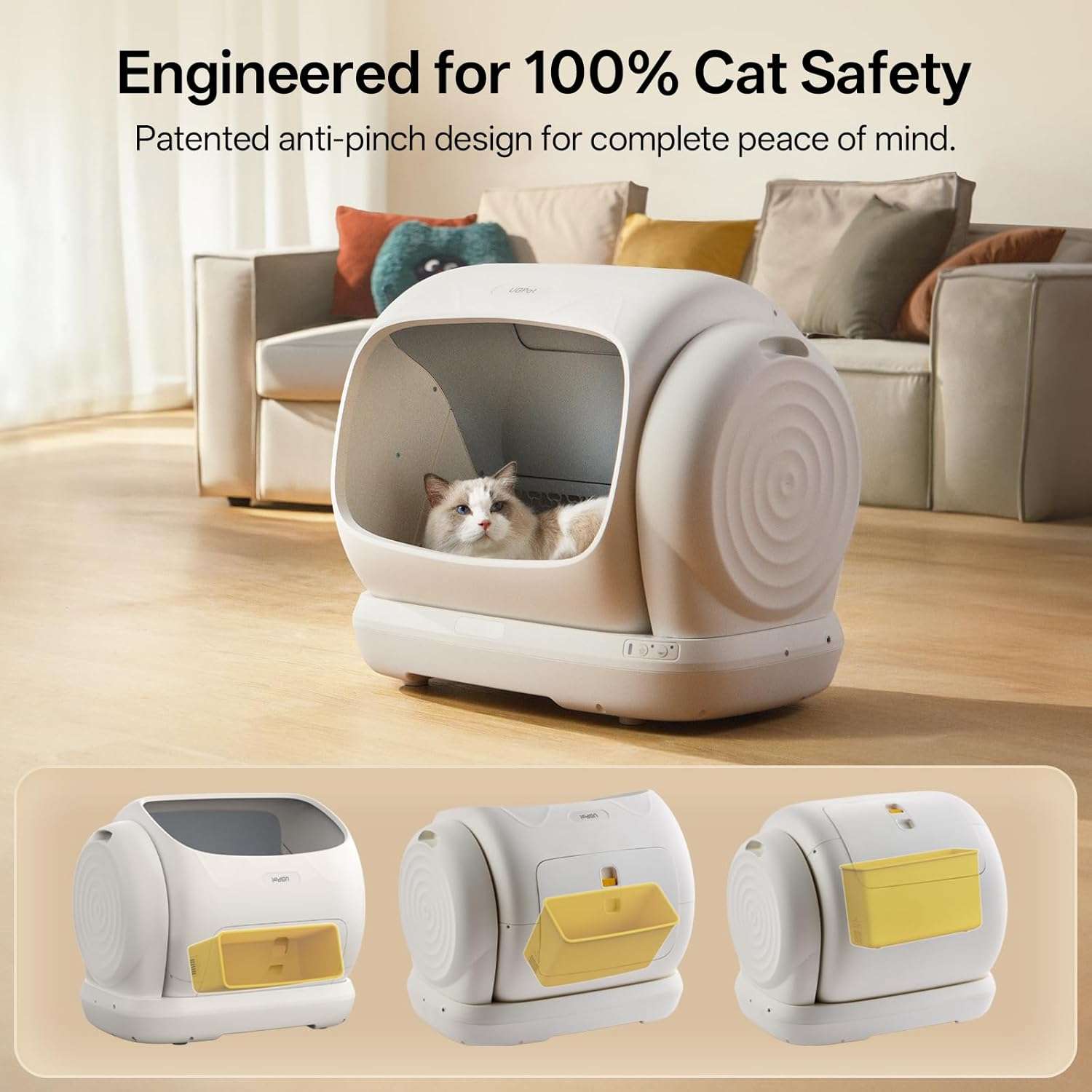 arenero automatico abierto para gatos de 106 litros con autolimpieza control por aplicacion movil y sensores de peso en chile