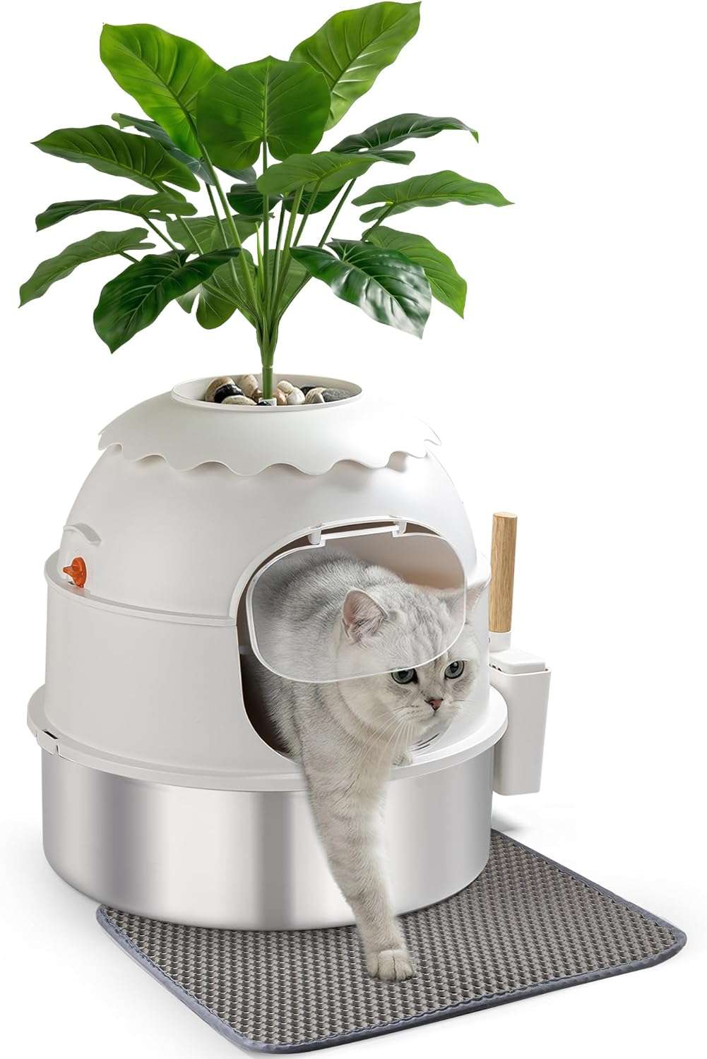 Caja De Arena Gatos Decorativa Acero Inoxidable Cerrada Anti Fugas 48x48x47 cm - Imagen 8