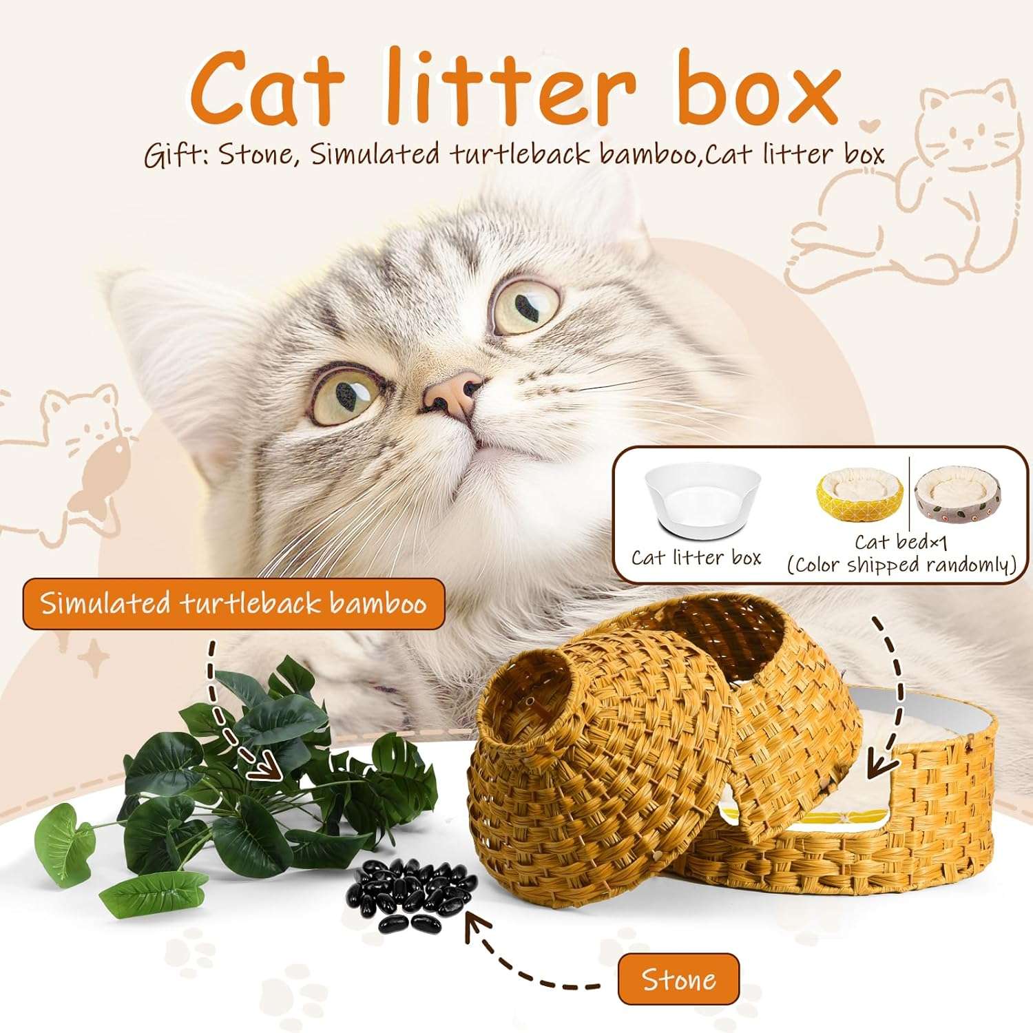 mueble arenero oculto esquinero para gatos de ratan con cama planta artificial y piedras con altura de 76.20 centimetros en chile