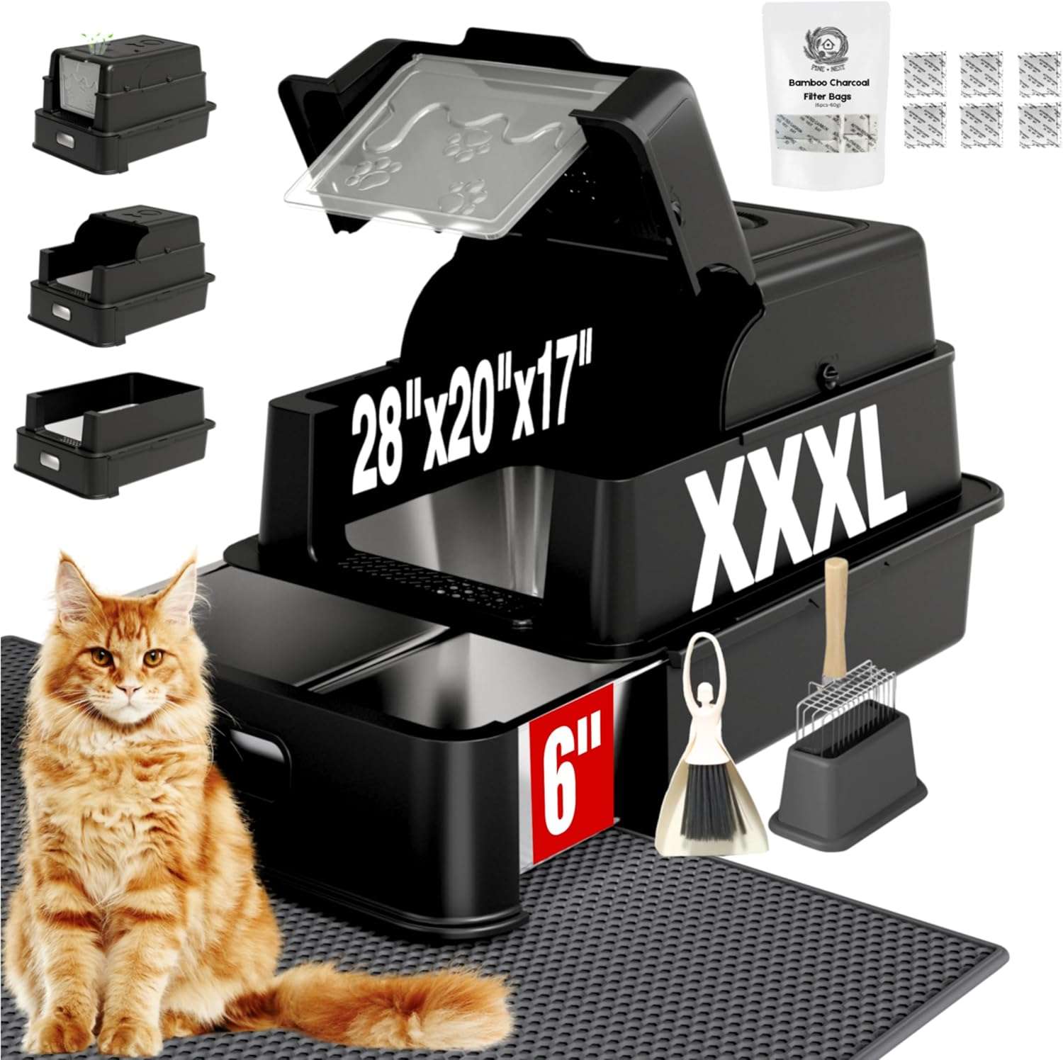 caja de arena gigante para gatos de acero inoxidable con tapa abatible y medidas de 71.12 por 50.80 por 43.18 centimetros en chile