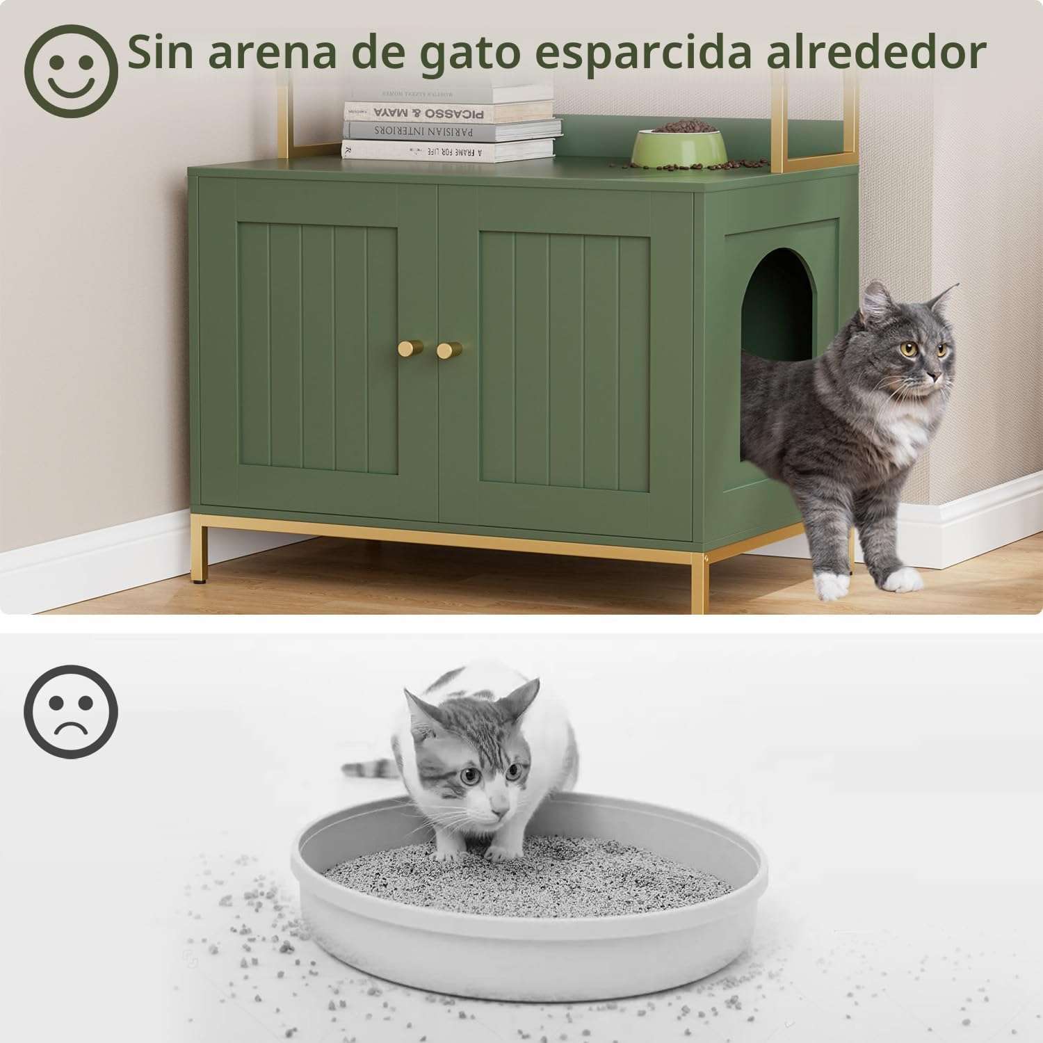 Caja De Arena Gatos Oculta Mueble Estantes Madera Y Metal 70x45x155 cm - Imagen 3