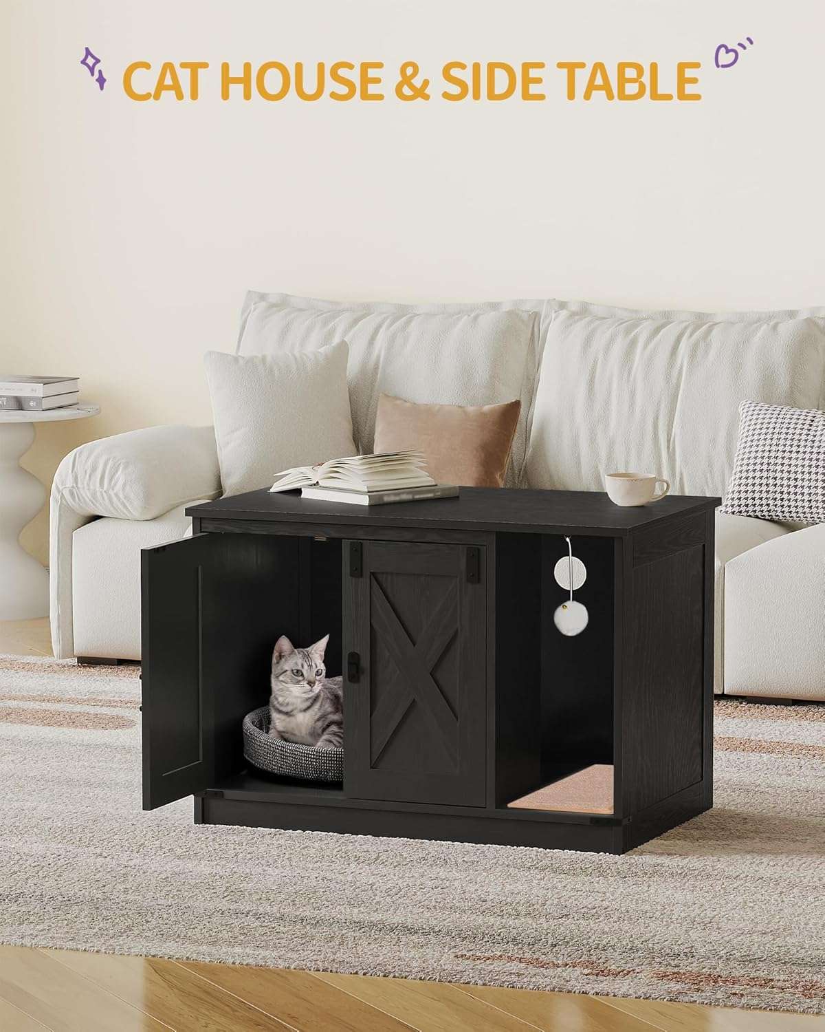 Caja De Arena Gatos Oculta Mueble Madera Decorativo 80x50x53 cm - Imagen 9