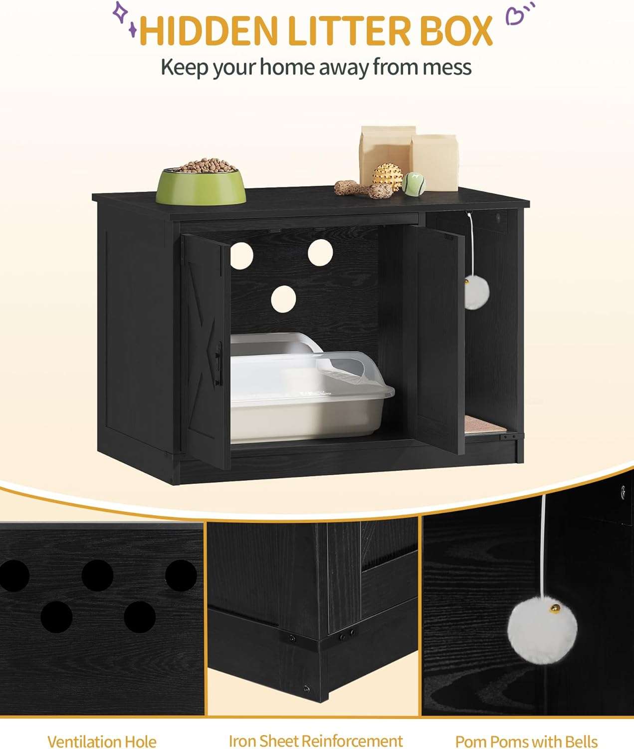 Caja De Arena Gatos Oculta Mueble Madera Decorativo 80x50x53 cm - Imagen 8