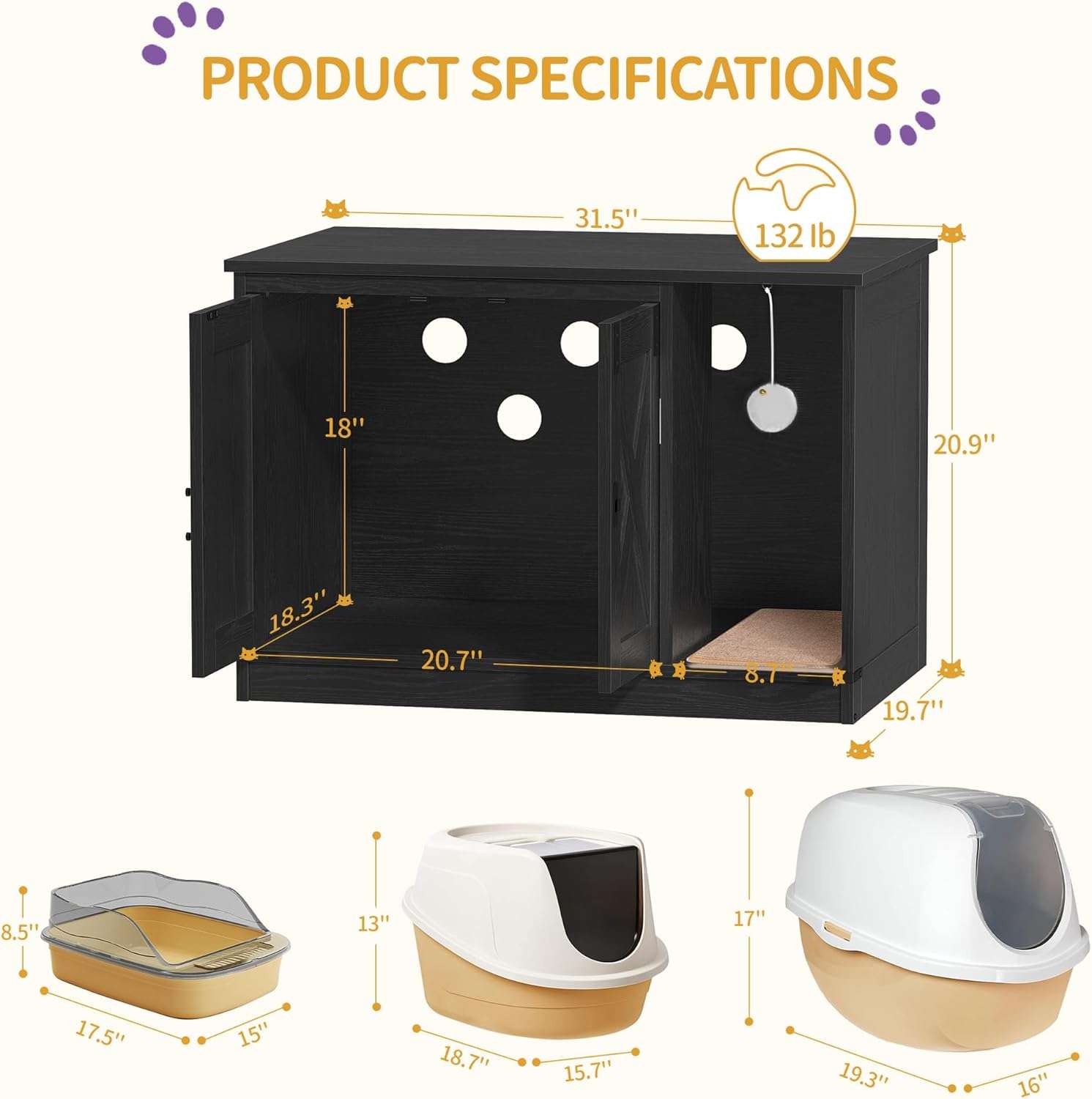 Caja De Arena Gatos Oculta Mueble Madera Decorativo 80x50x53 cm - Imagen 4