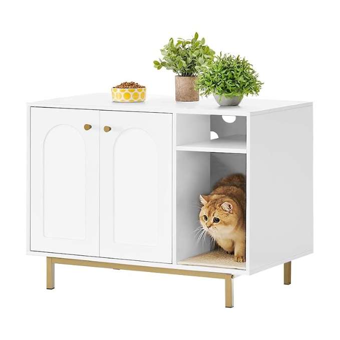 mueble arenero oculto para gatos Hzuaneri de madera negro y dorado con alfombra de sisal base de 10.92 centimetros en chile