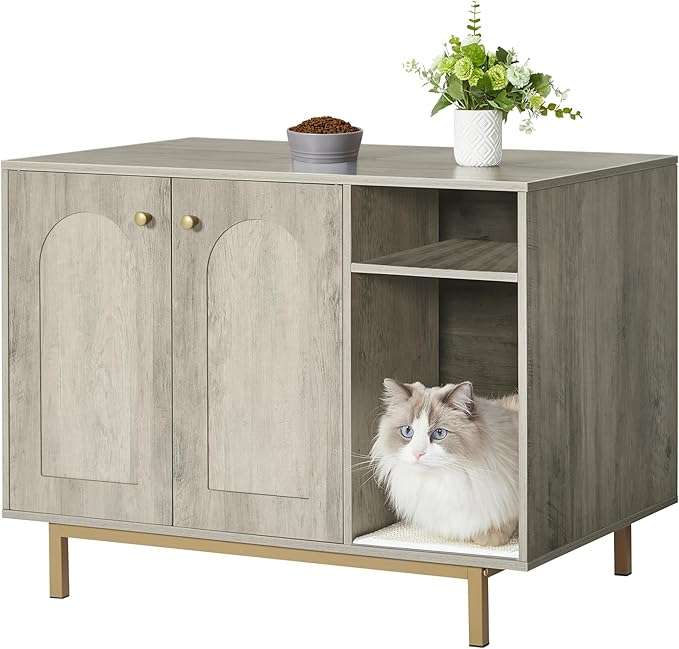 mueble arenero oculto para gatos Hzuaneri de madera negro y dorado con alfombra de sisal base de 10.92 centimetros en chile