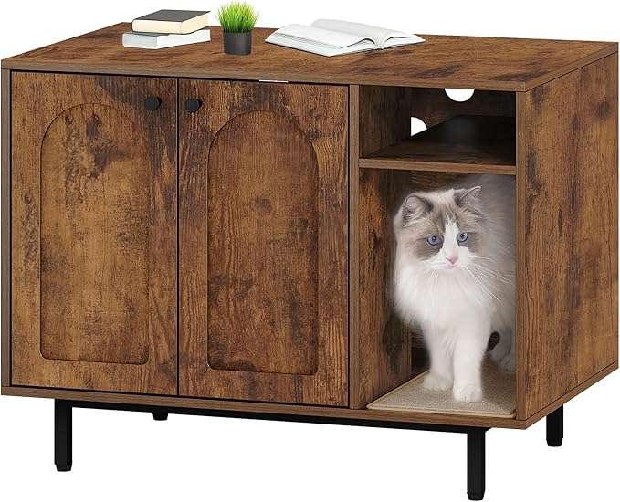 mueble arenero oculto para gatos Hzuaneri de madera negro y dorado con alfombra de sisal base de 10.92 centimetros en chile