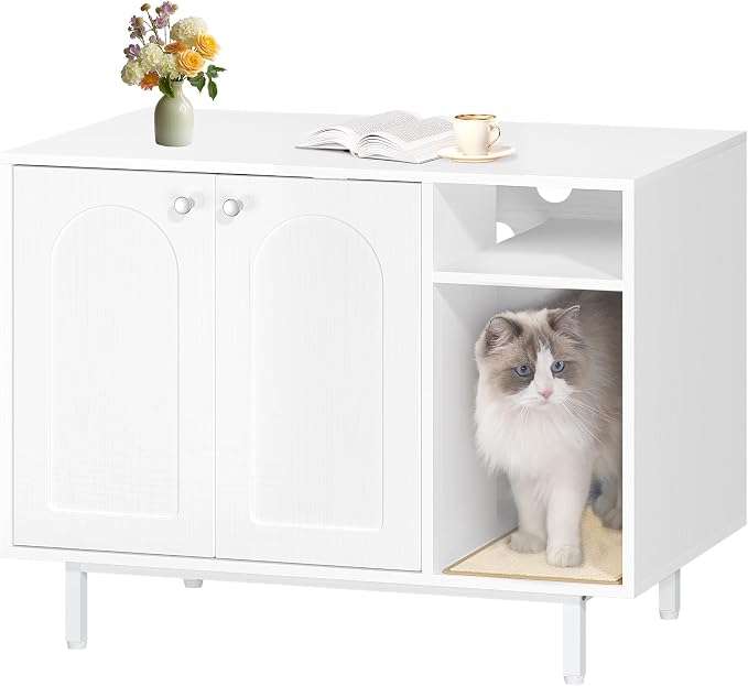 mueble arenero oculto para gatos Hzuaneri de madera negro y dorado con alfombra de sisal base de 10.92 centimetros en chile