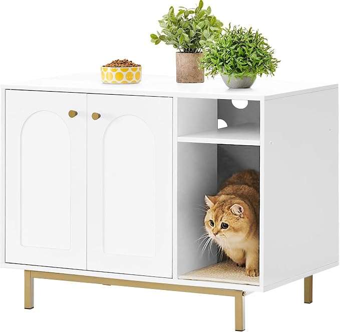 mueble arenero oculto para gatos Hzuaneri de madera negro y dorado con alfombra de sisal base de 10.92 centimetros en chile