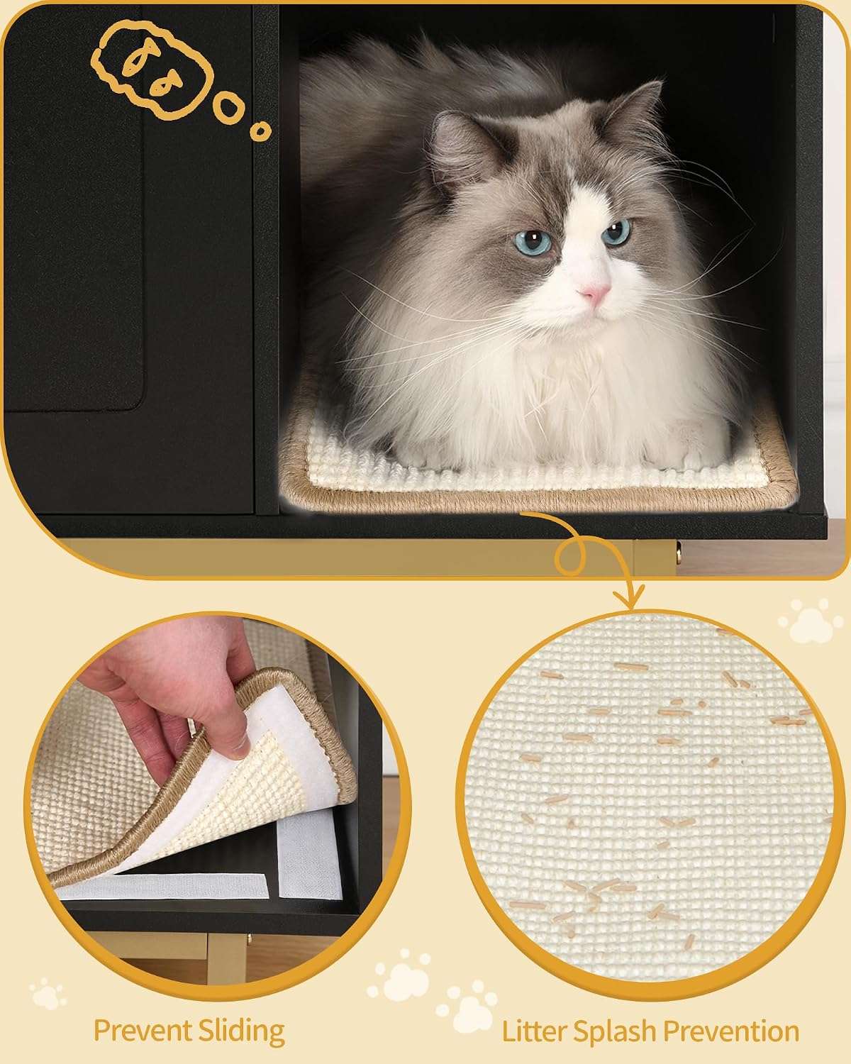 mueble arenero oculto para gatos Hzuaneri de madera negro y dorado con alfombra de sisal base de 10.92 centimetros en chile