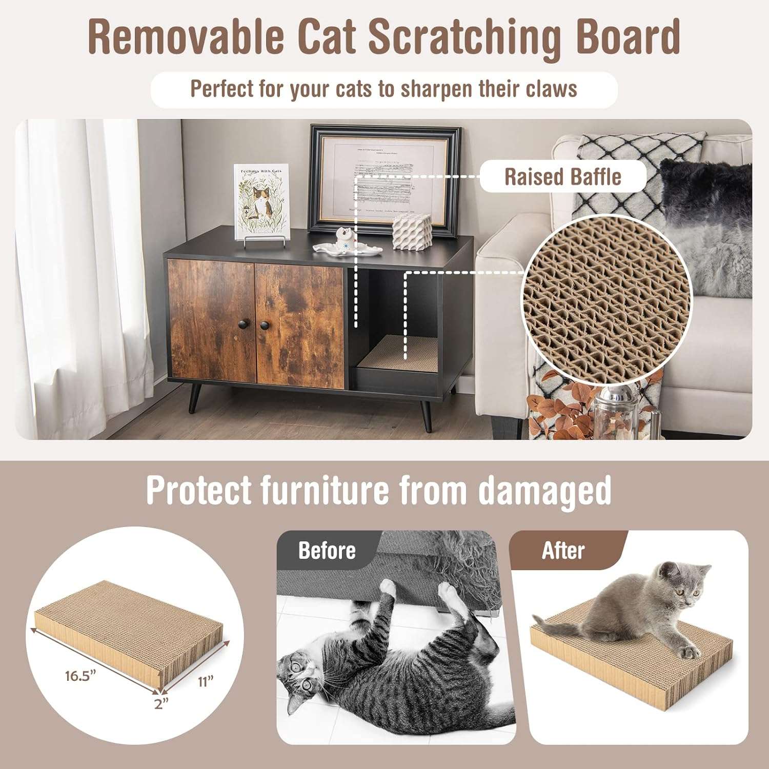 Caja De Arena Gatos Oculta Mueble Madera Patas Metal 57x48x39 cm - Imagen 5