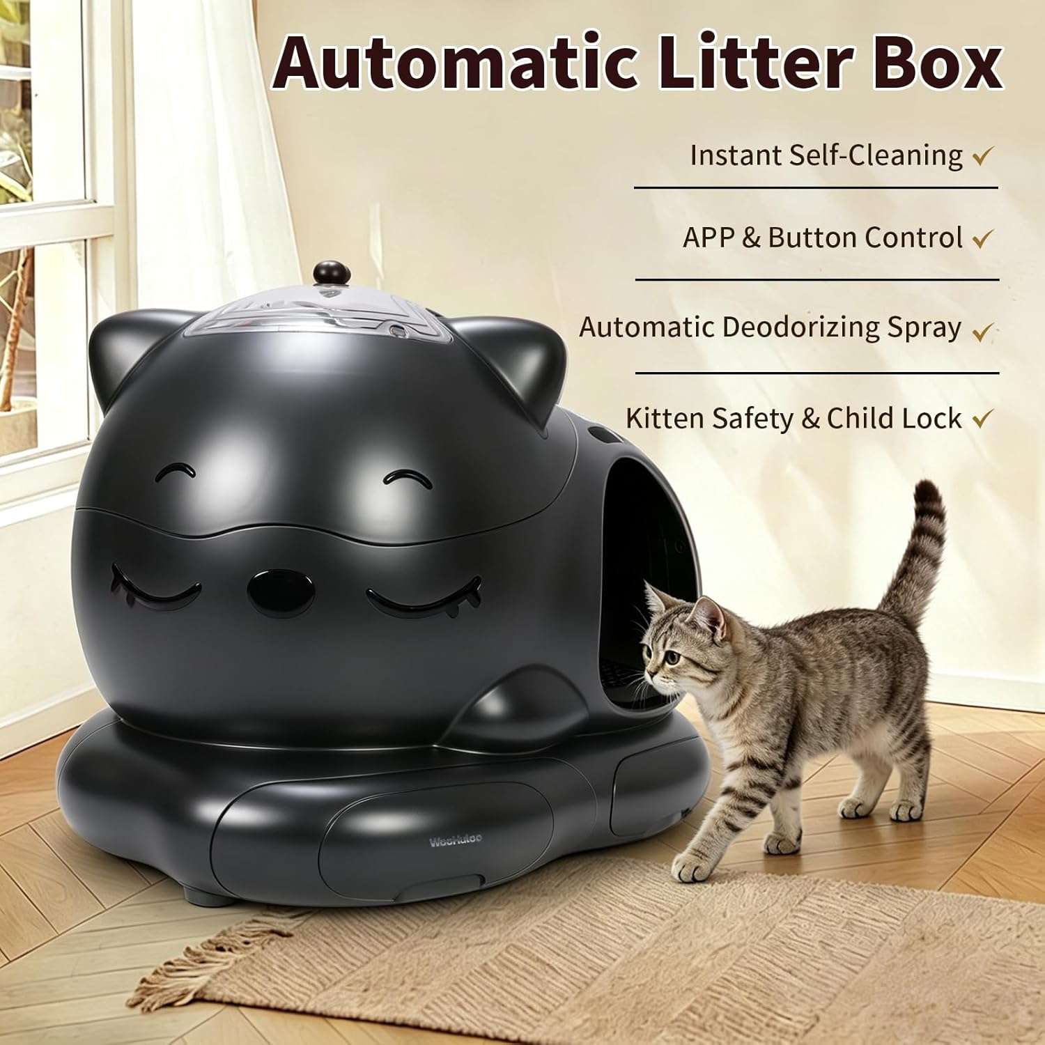 arenero automatico inteligente para gatos de 80 litros con control por aplicacion y sensores de seguridad ideal para chile