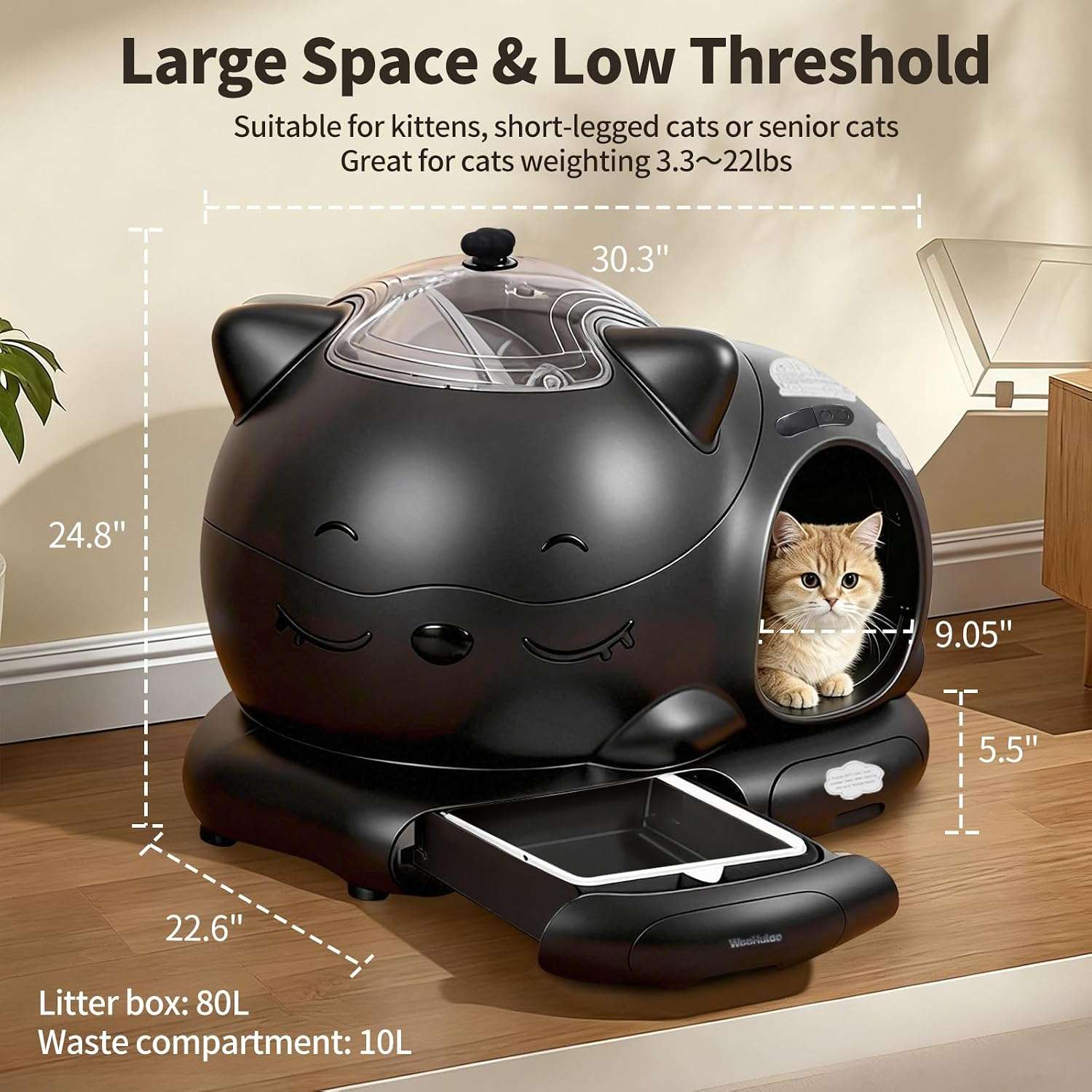 arenero automatico inteligente para gatos de 80 litros con control por aplicacion y sensores de seguridad ideal para chile