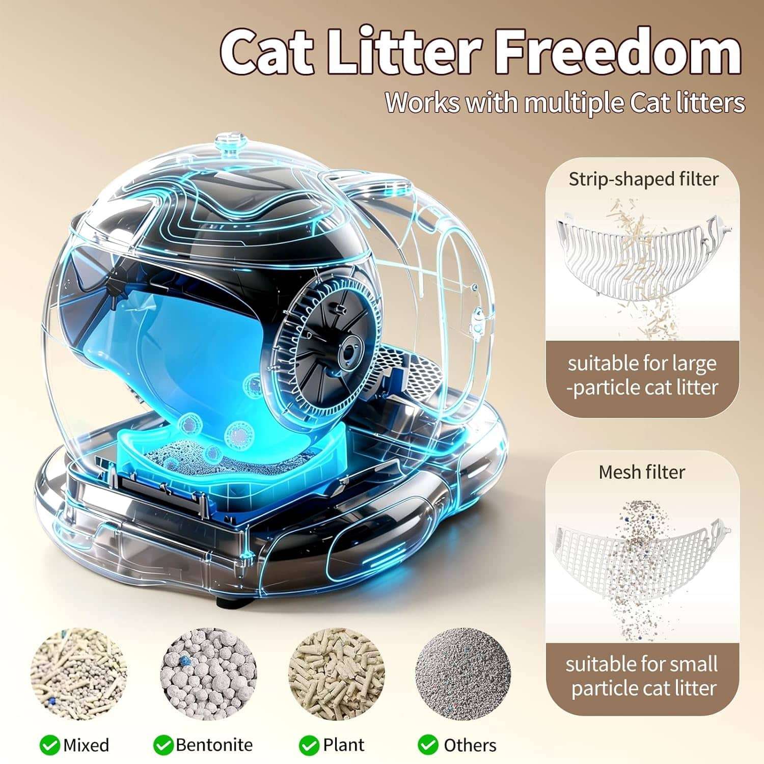 arenero automatico inteligente para gatos de 80 litros con control por aplicacion y sensores de seguridad ideal para chile