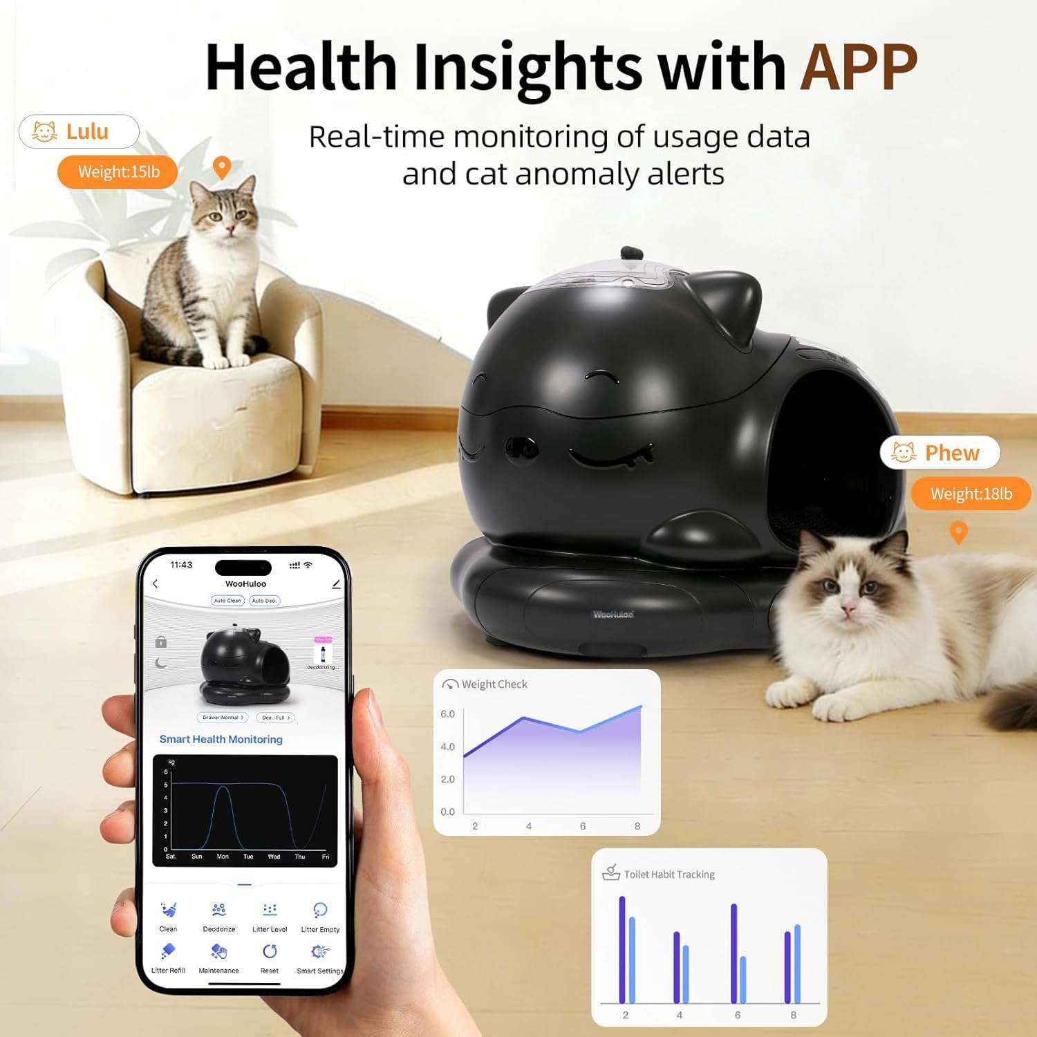arenero automatico inteligente para gatos de 80 litros con control por aplicacion y sensores de seguridad ideal para chile