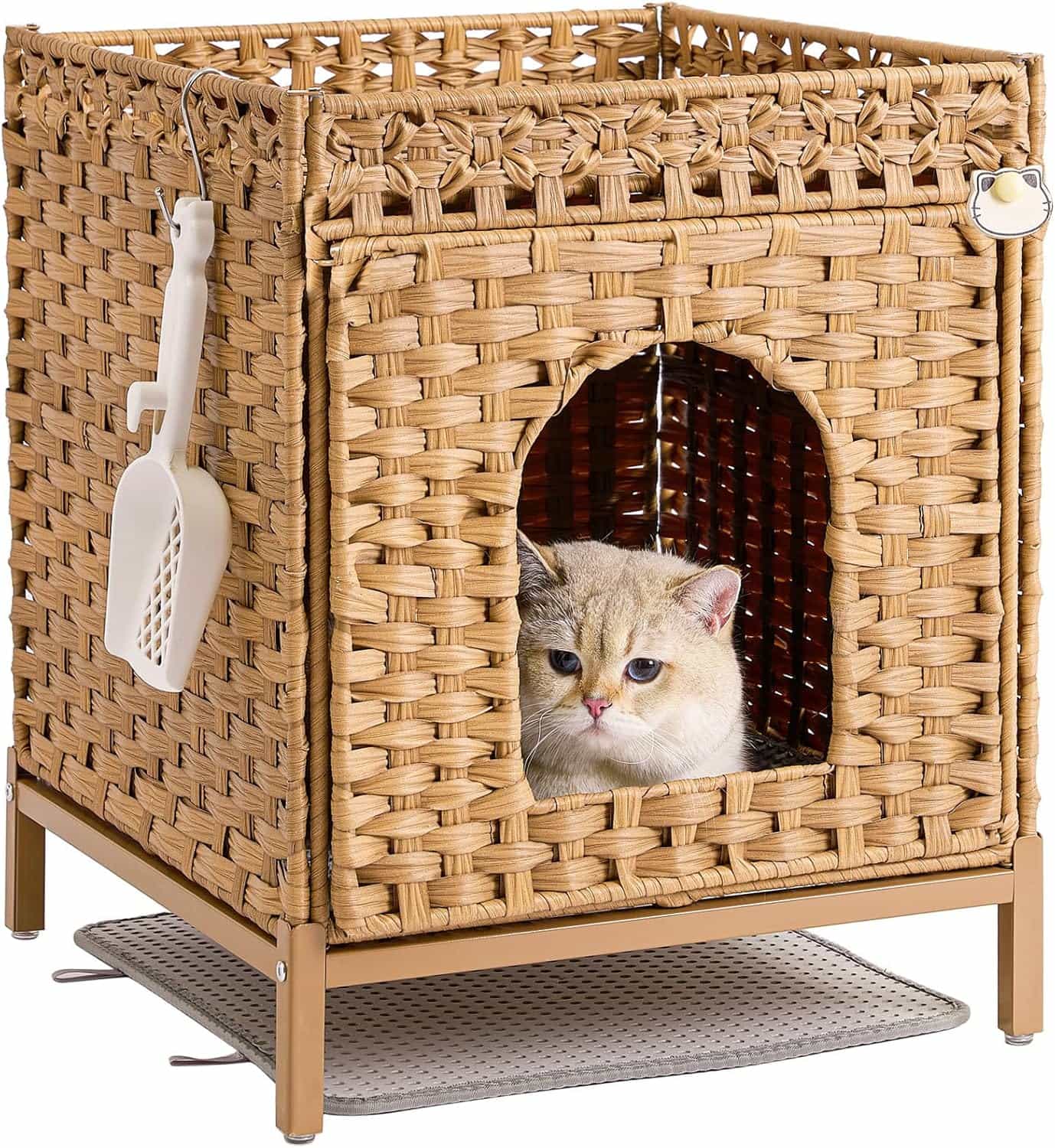 mueble arenero oculto para gatos SETVSON de ratan tejido a mano con medidas de 46.99 por 52.07 por 58.93 centimetros en chile