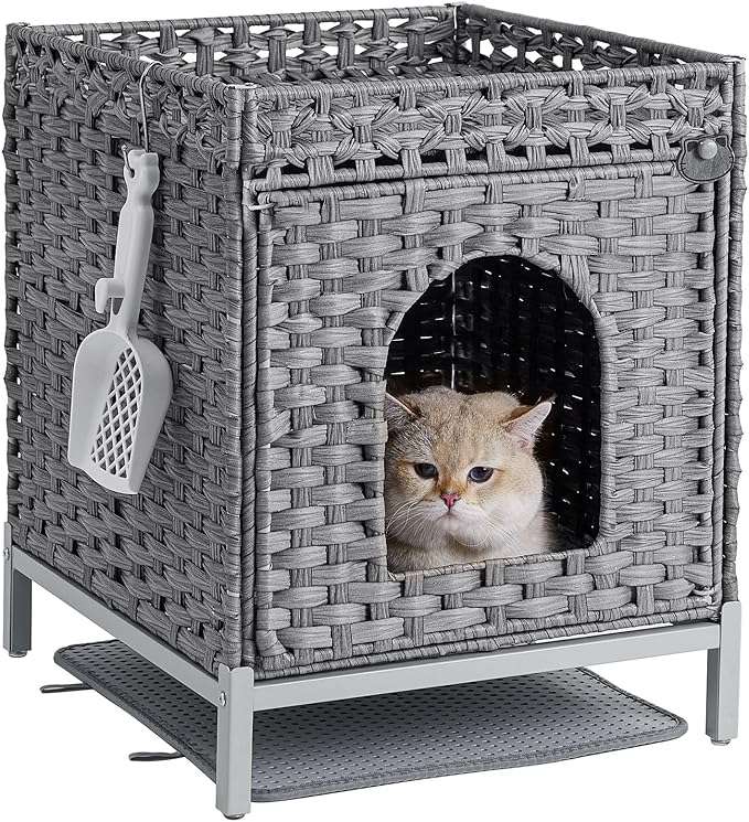 mueble arenero oculto para gatos SETVSON de ratan tejido a mano con medidas de 46.99 por 52.07 por 58.93 centimetros en chile