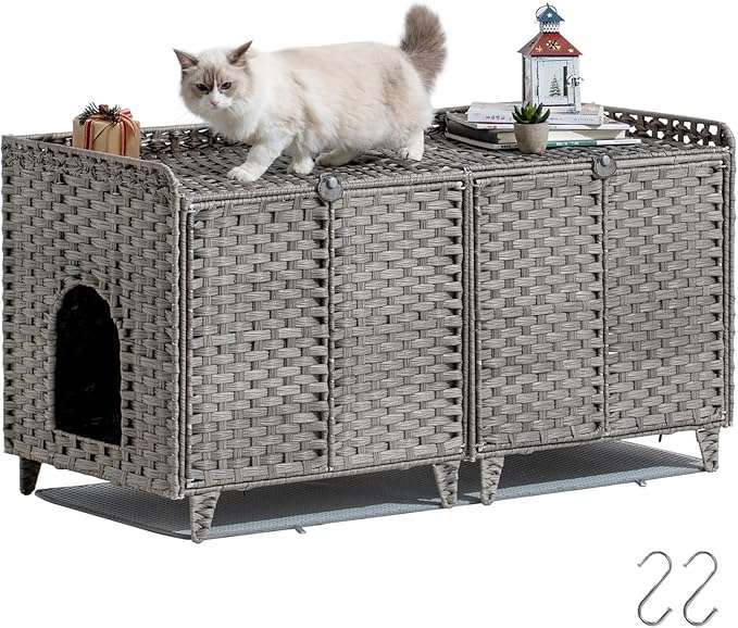 mueble arenero oculto para gatos SETVSON de ratan tejido a mano con medidas de 46.99 por 52.07 por 58.93 centimetros en chile