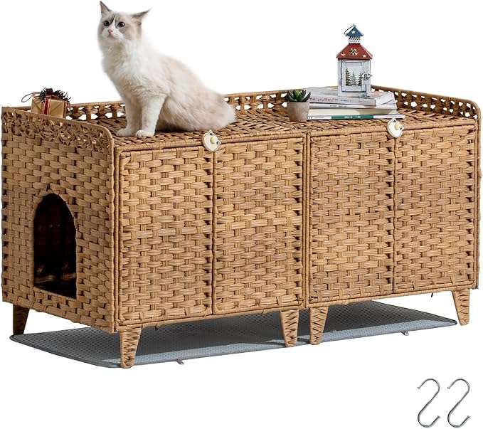 mueble arenero oculto para gatos SETVSON de ratan tejido a mano con medidas de 46.99 por 52.07 por 58.93 centimetros en chile