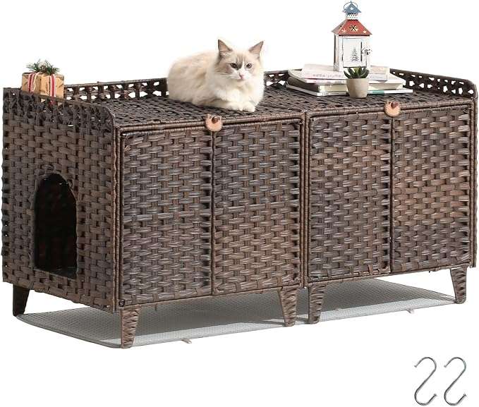 mueble arenero oculto para gatos SETVSON de ratan tejido a mano con medidas de 46.99 por 52.07 por 58.93 centimetros en chile