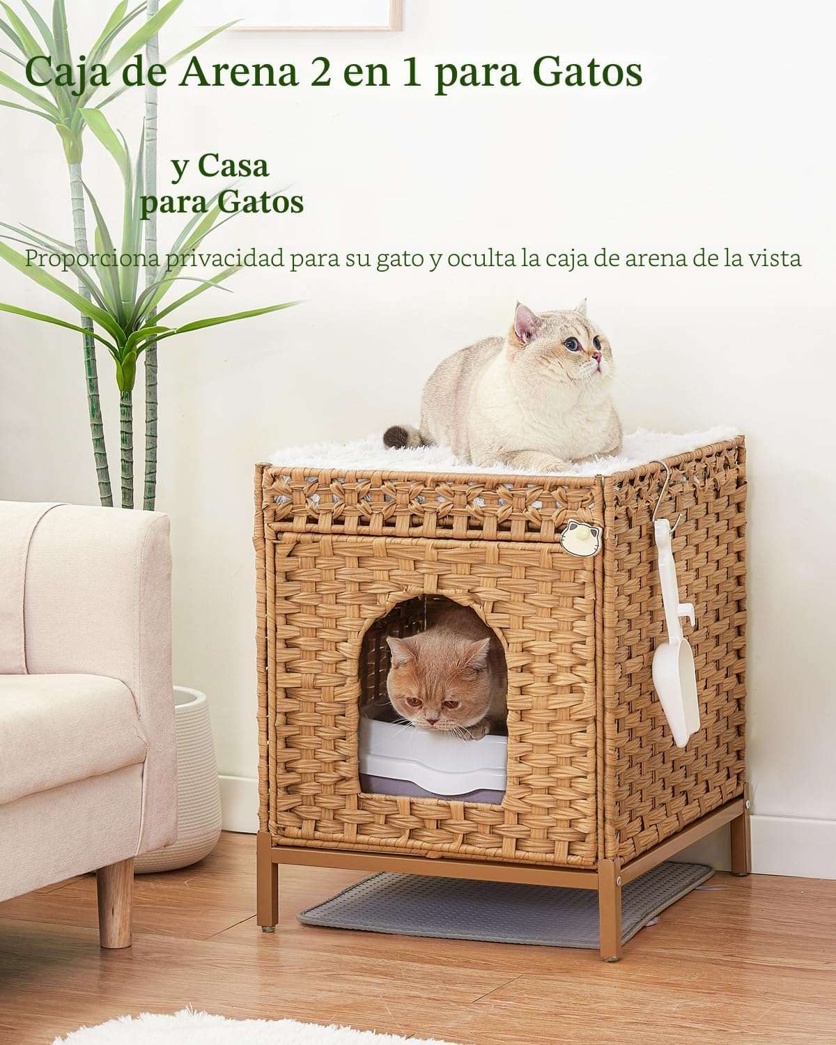 mueble arenero oculto para gatos SETVSON de ratan tejido a mano con medidas de 46.99 por 52.07 por 58.93 centimetros en chile