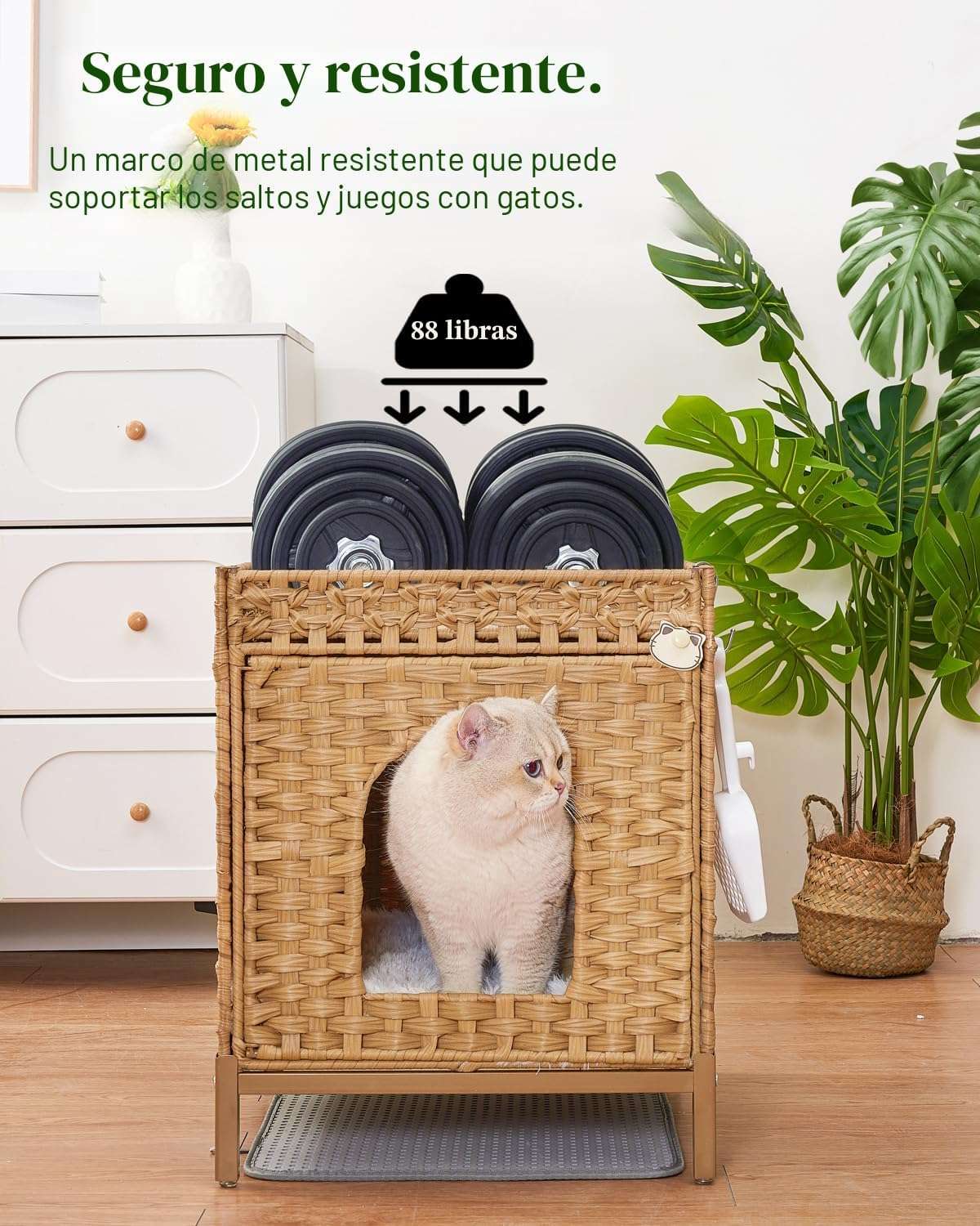 mueble arenero oculto para gatos SETVSON de ratan tejido a mano con medidas de 46.99 por 52.07 por 58.93 centimetros en chile