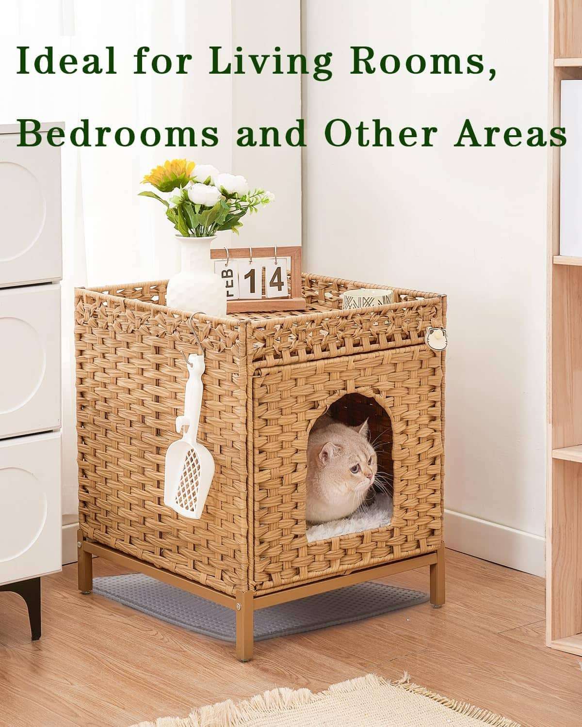 mueble arenero oculto para gatos SETVSON de ratan tejido a mano con medidas de 46.99 por 52.07 por 58.93 centimetros en chile