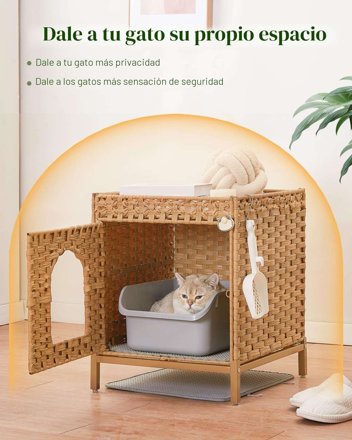 mueble arenero oculto para gatos SETVSON de ratan tejido a mano con medidas de 46.99 por 52.07 por 58.93 centimetros en chile